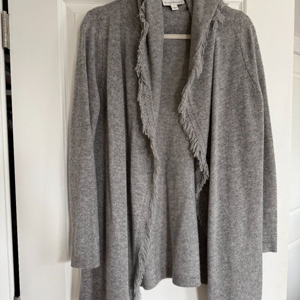 White + Warren Cashmere Hooded Open Cardigan | Grey | Size L | NWOT Rare Design